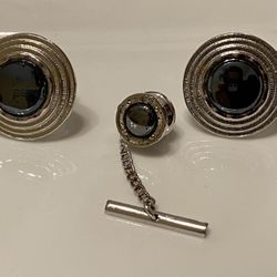 Vintage Silvertone Cufflinks With Tie Tack