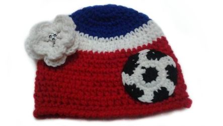 Handmade Crocheted USA Baby Girl Soccer Beanie