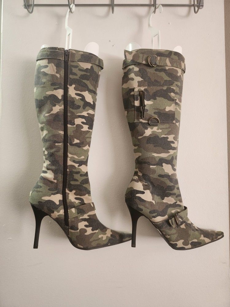 Camo Stiletto Heel Boots