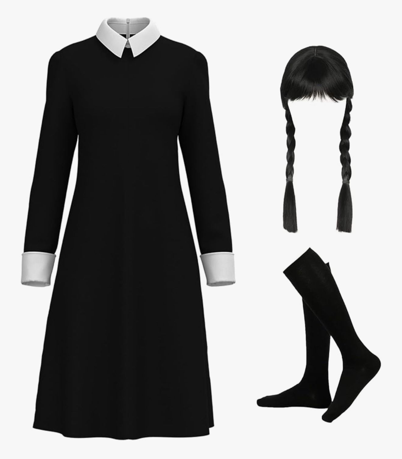 Wednesday Kids Halloween Costume New Size 8/10 With Wig