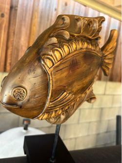 Wood Fish Statue Decoration