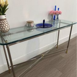 Hollywood Regency Two Tone Chrome And Brass Console Table