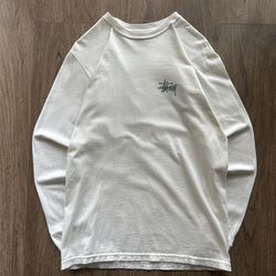 Stussy White Olive Green Long Sleeve Tshirt
