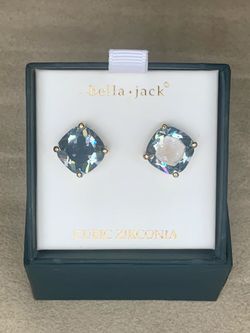 10ct High Quality London Dark Black Blue Cushion Cut CZ Gold Plated Stud Earrings Bella Jack New NIB