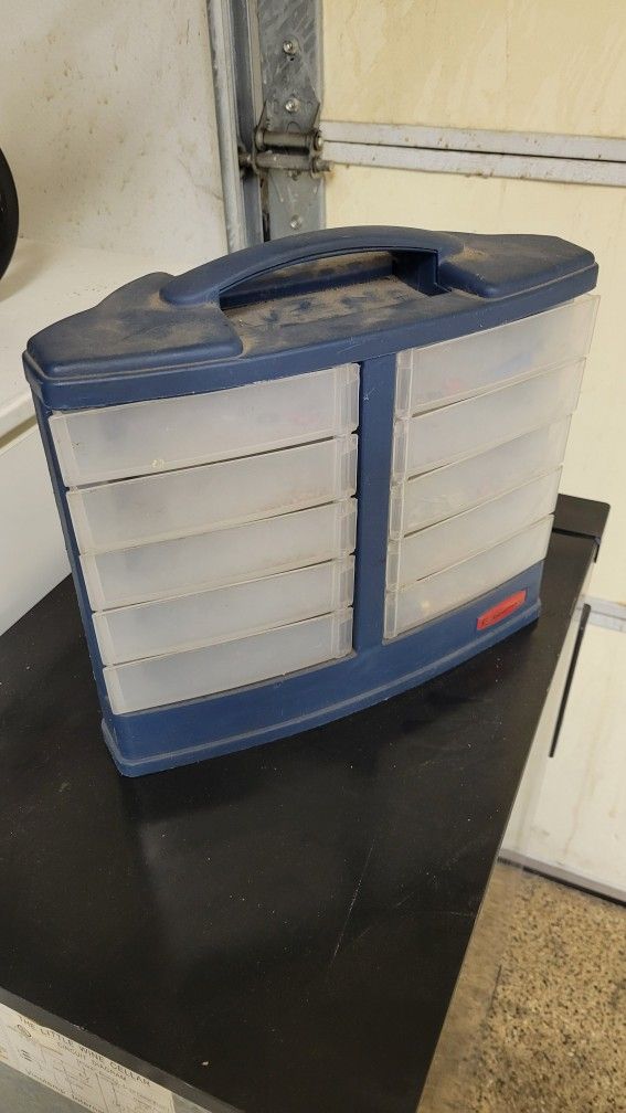 Rubbermaid 10 Bin Small Parts Bits Tools Box Storage Organizer Carrier Tray