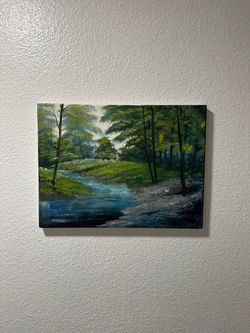 Original Oil Painting Forest Stream Landscape - Hand Painted Canvas 16x12