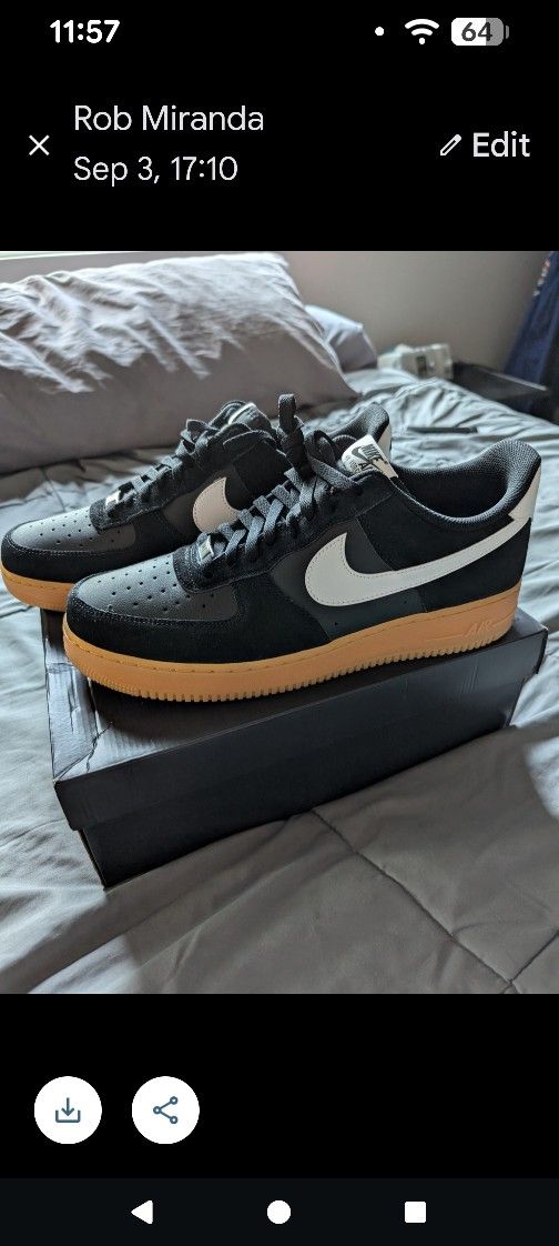Air Force 1s, Black leather And Suede Size 14