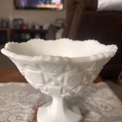 Vintage Westmoreland Old Quilt White Milk Glass Compote 5.75". 