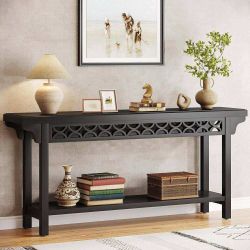 Farmhouse Console Table, 70.8" Narrow Wood Sofa Table With Storage