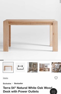 Terra 54" Natural White Oak Wood Desk with Power Outlets
