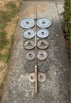 Workout Weight Plates and Olympic Bar (285LB)