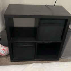 Black 4-Cube Storage Shelf with Fabric Bins