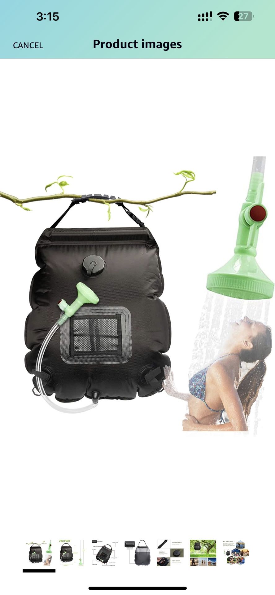 New Solar Shower Bag, Solar Heating Camping Shower Bag, 5Gal(20L) Portable