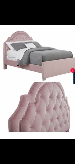 Pink Velvet Tufted Upholstered Bed Frame