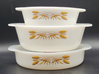 Vintage Anchor Hocking Fire King "Wheat" Pattern Casserole Dishes