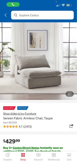 Costco Sectional Sereen Fabric Armless Chair