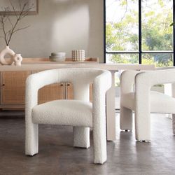 Ivory Boucle Dining Chairs - Modern Boucle Dining Chair - Boucle Accent Chair 