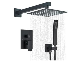 Ackwave Shower Faucet Set with Handheld 8 Inch Matte Black Shower Head Wall-Mounted Shower System with Rain Head and Handle, Pressure Balance Shower T