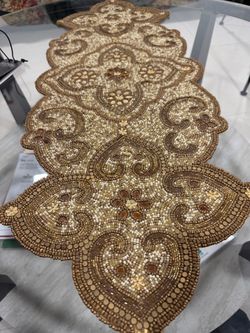 Gold Beaded Decorative Table Runner