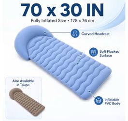 Inflatable Beach Mat with Built-in Headrest, 70 x 30 Inch