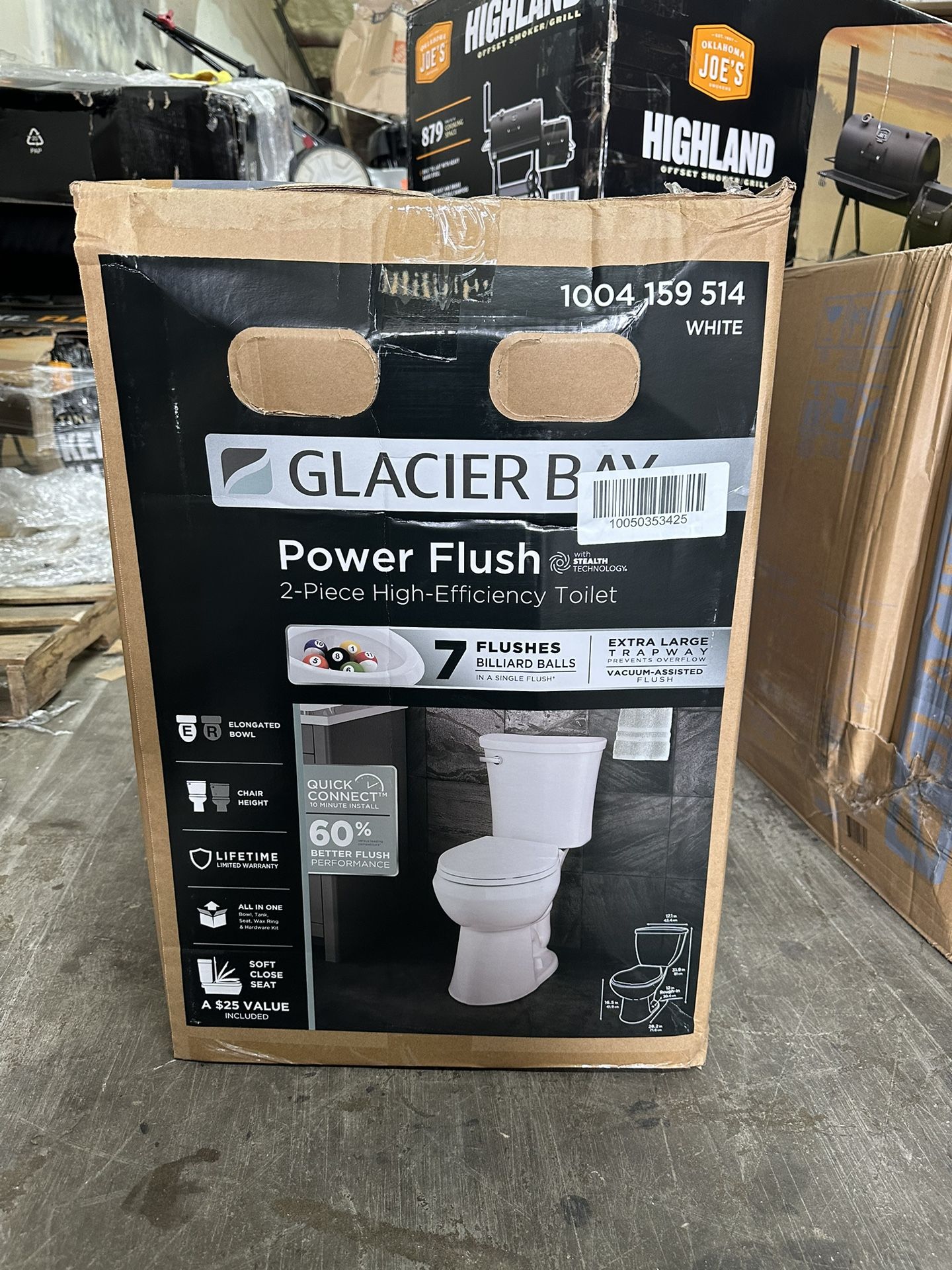 Glacier Bay Power Flush 12 inch Rough In Two-Piece 1.28 GPF Single Flush Elongated Toilet in White Seat Included