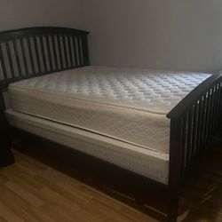 Full Size Mattress and Black nightstand (W/ Boxspring + Frame)