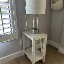 Rustic End Table And Farmhouse Lamp