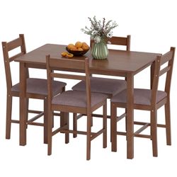 HOMCOM 5-Piece Solid Wood Dining Table Set for 4, Light Brown
