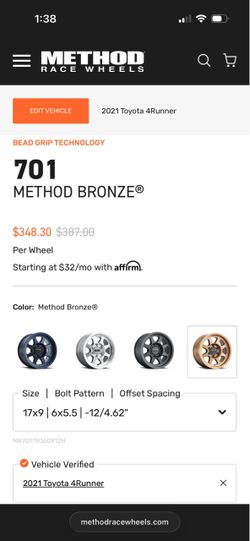 Method 701 wheel , Toyota 4 runner and Tacoma