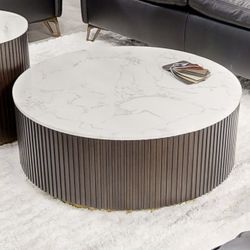 Arhaus Coffee Table DUPE - Free Delivery ✅ Arhaus Inspired Coffee Table With Fluted Pedestal Base And Marble Top 