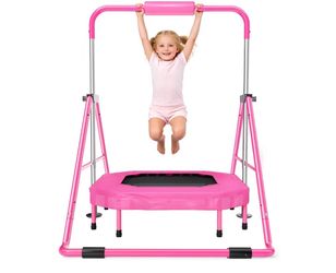 35”-51” Foldable Kids Gymnastics training Bar w/ Trampoline pad Adjustable Sturdy 145 lbs set work out play