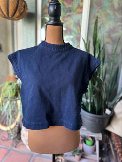 Ag Adriano Goldschmied Navy Cropped Tee