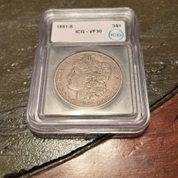 1891-S Morgan Silver Dollar Graded VF30