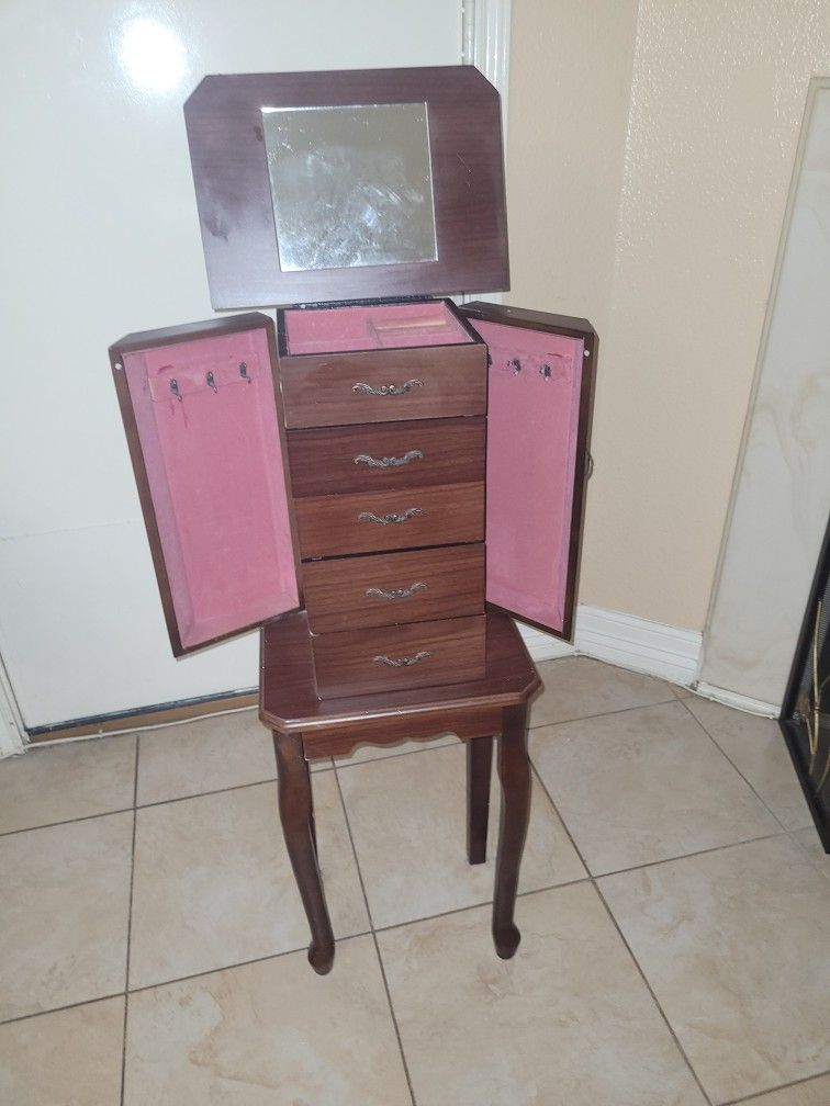 Standing Jewelry Cabinet Jewelry Armoire with Drawers & Mirrors