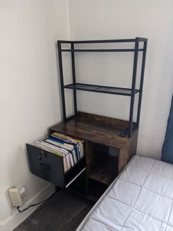 Desk with Shelving & File Cabinet