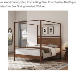 King size Solid Pine wood canopy Bed - Walnut