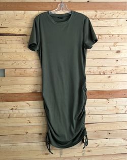 Women’s Moss Green Ribbed Crewneck Short Sleeve Drawstring Side Dress size XL