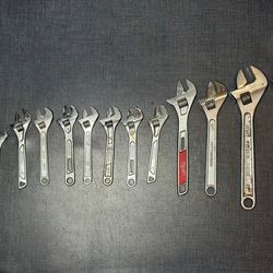 12-Piece Adjustable Wrench Lot – Crescent, Milwaukee, Pittsburgh – 4” to 18”