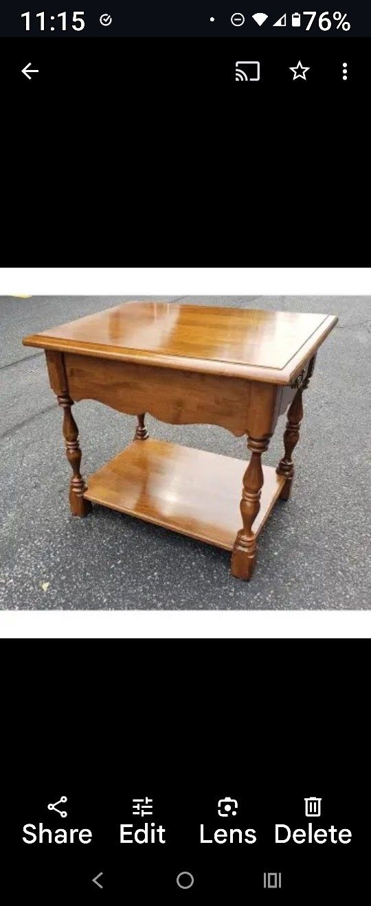 A pair of Ethan Allen Maple Two-Tier Single Drawer Side Tables 