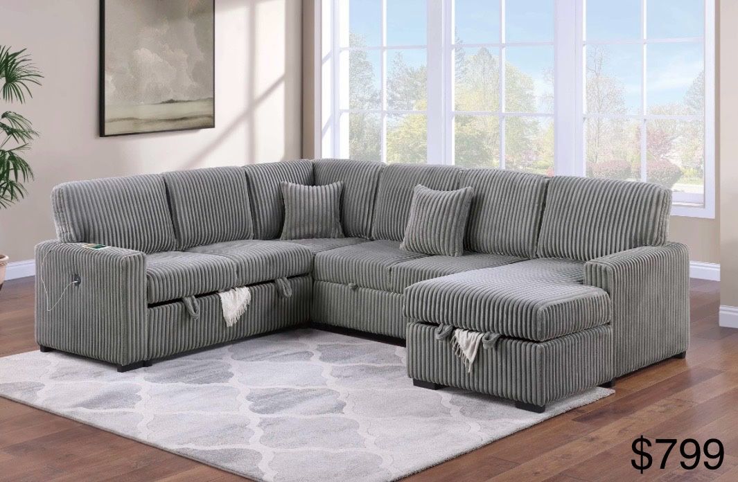 Corduroy Sectional Sleeper Sofa With Storage