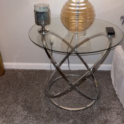 Glass Top Side Table with Lamp