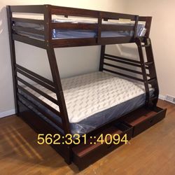 Expresso Full / Twin Wooden Bunkbed With Both Nice Mattresses Included  👈🏼 