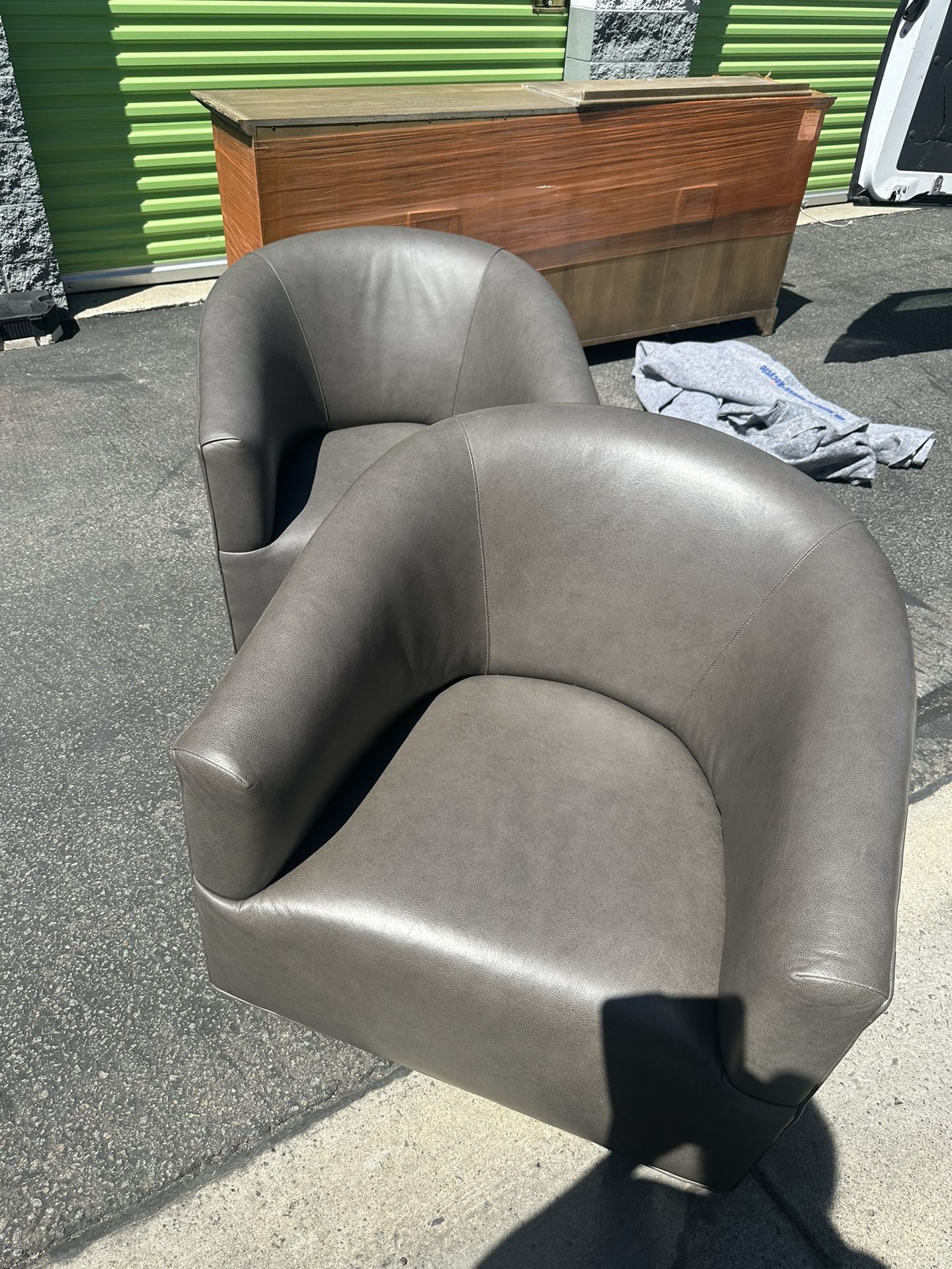 Set Of 2 Arhaus Ellison Leather Swivel Chairs