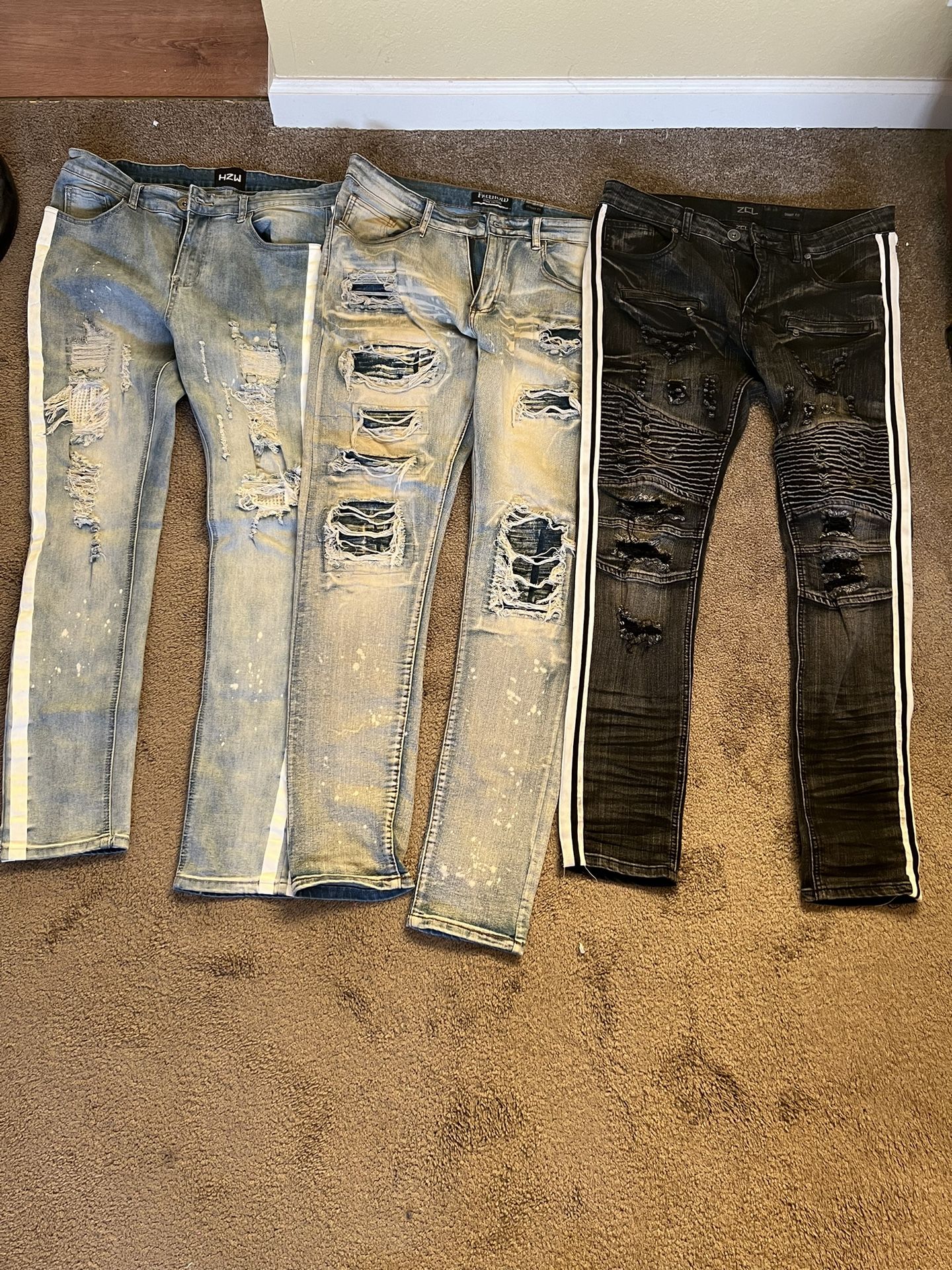 Men’s Skinny Stretched Ripped/Biker Jeans 32x32