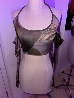 Brown Patterned Off The Shoulder Crop Top