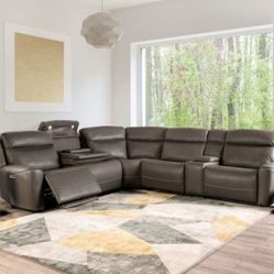 Brand New Dark Grey Leather Power Reclining Sectional Sofa 