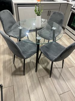 Round Glass Dining Table with 4 Chairs