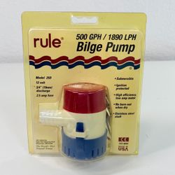 Rule 25D Bilge Pump 500 GPH Marine 12V DC 3/4" Hose NPSM Submersible Made In USA
