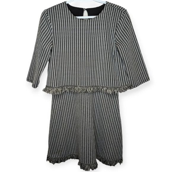 River Island White Tweed Style Fringe Detailed Dress