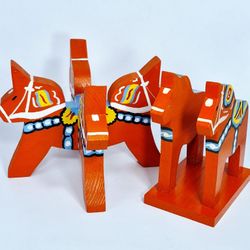 Swedish Art, Dala Horse candle or plant holder and napkin or mail holder